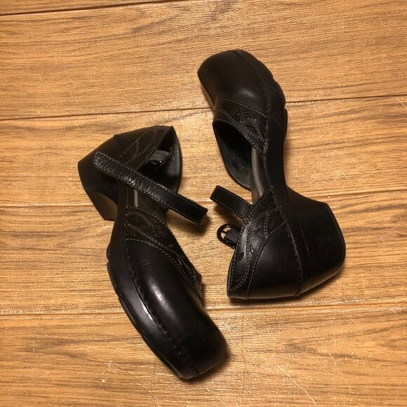 Women's Black Leather Mary Jane Clogs 7.5 - Picture 12 of 14